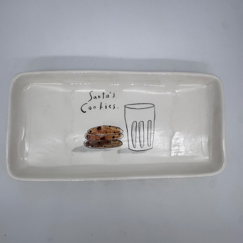 Magenta Rae Dunn Santa's Cookies Milk Tray Plate Christmas Holiday Serving Dish‎